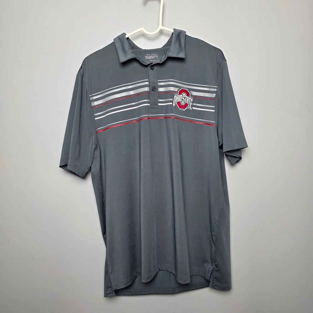 Varsity Ohio State Buckeyes Polo Golf Shirt Mens Large White and‎ Red Striped